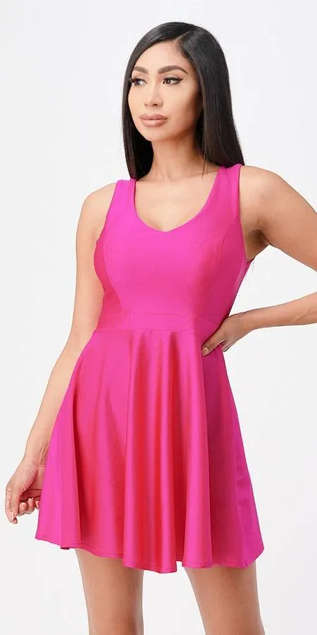 La Scala 25589 Sleeveless Dalia Fit and Flared Solid V-Neck Tricot Dress