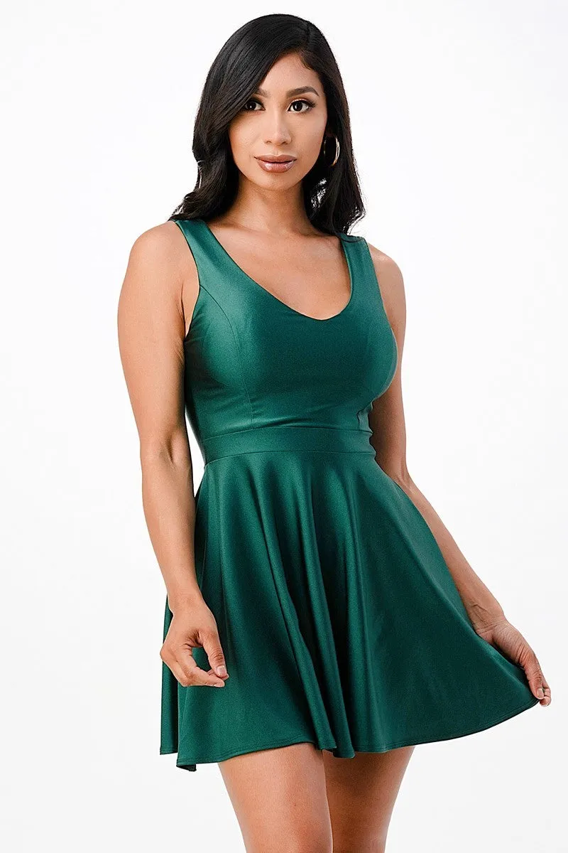 La Scala 25589 Sleeveless Dalia Fit and Flared Solid V-Neck Tricot Dress