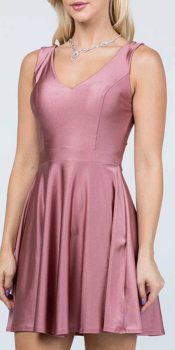 La Scala 25589 Sleeveless Dalia Fit and Flared Solid V-Neck Tricot Dress