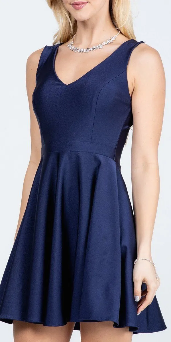 La Scala 25589 Sleeveless Dalia Fit and Flared Solid V-Neck Tricot Dress