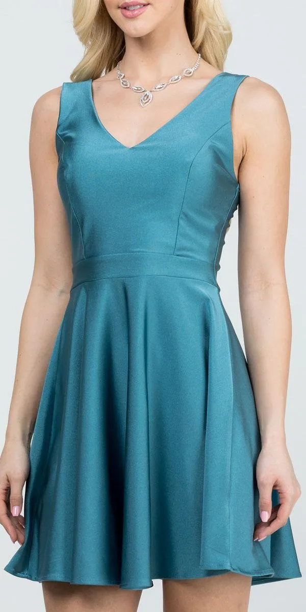 La Scala 25589 Sleeveless Dalia Fit and Flared Solid V-Neck Tricot Dress