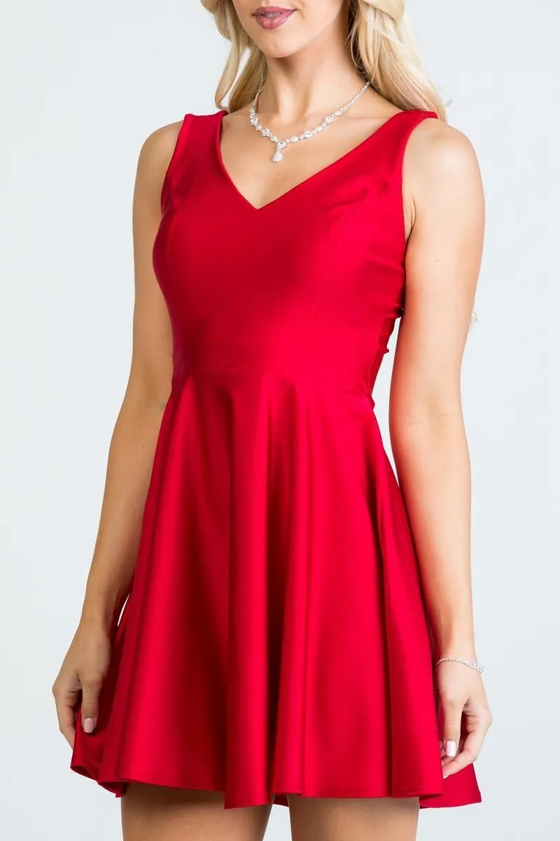 La Scala 25589 Sleeveless Dalia Fit and Flared Solid V-Neck Tricot Dress
