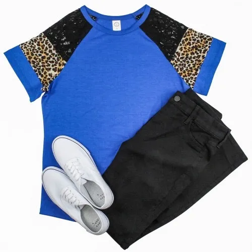 LACE & LEOPARD SHORT SLEEVE TOP