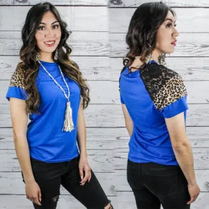 LACE & LEOPARD SHORT SLEEVE TOP