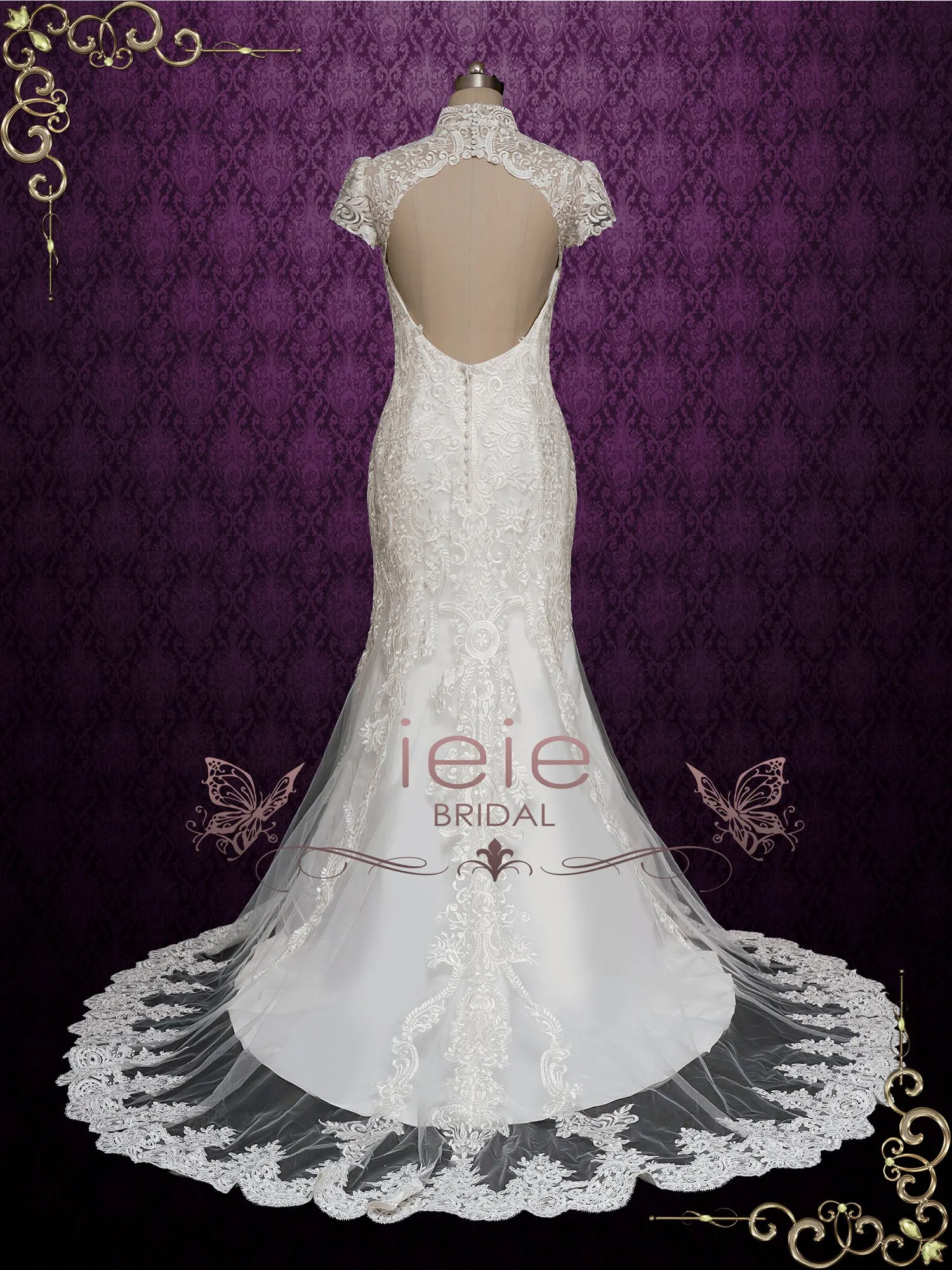 Lace Fit and Flare Wedding Dress with Mandarin Collar ANASTASIA