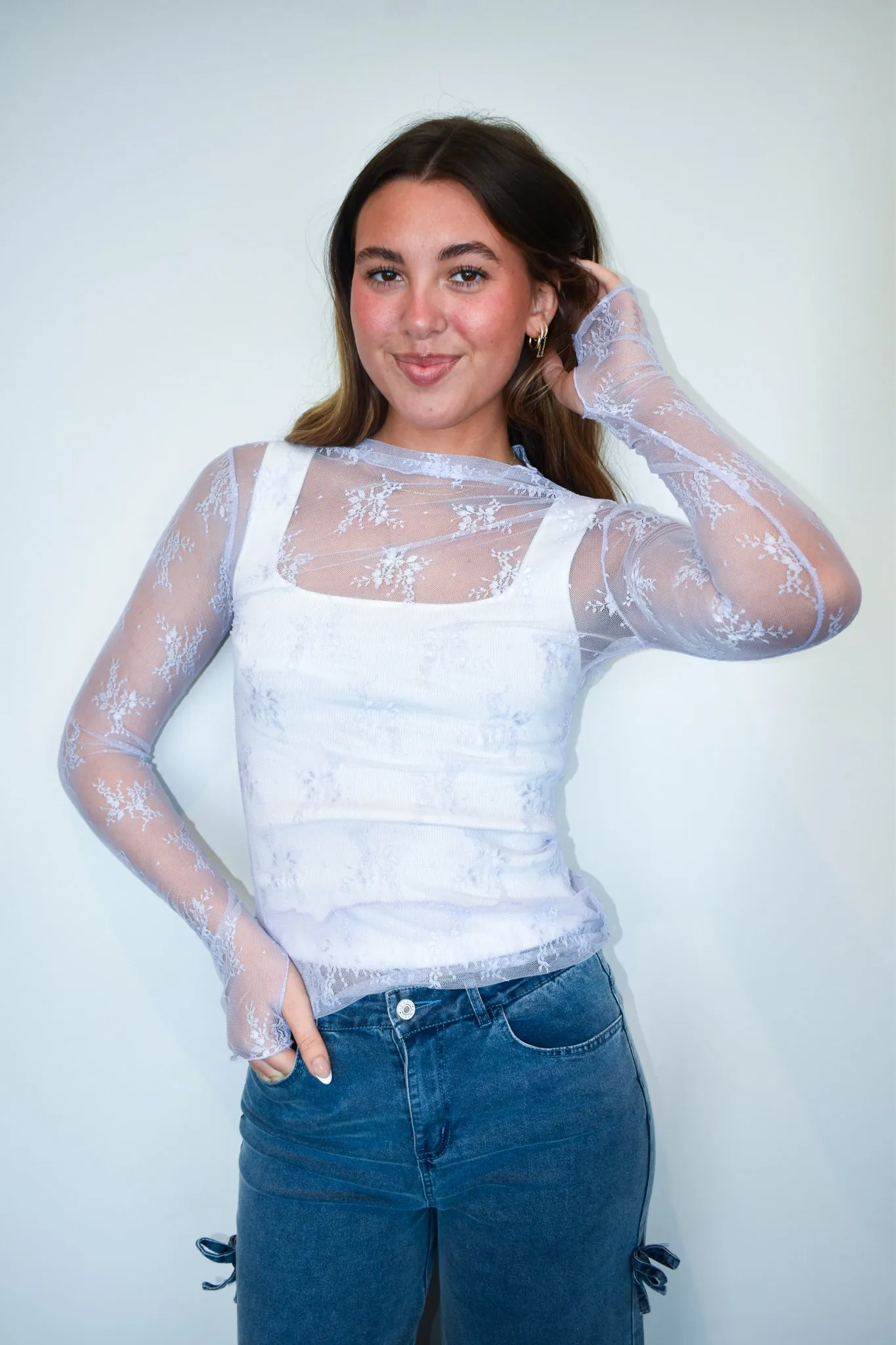 Lace Long Sleeve Layering Top- Lilac