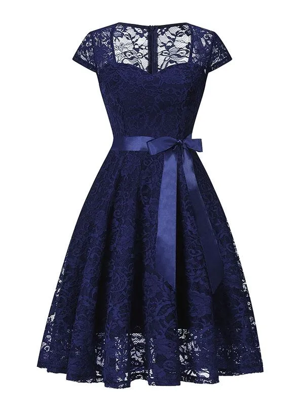 Lace Queen Anne Collar Cap Sleeve Vintage Dress
