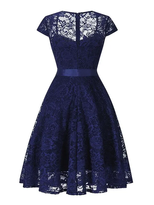 Lace Queen Anne Collar Cap Sleeve Vintage Dress