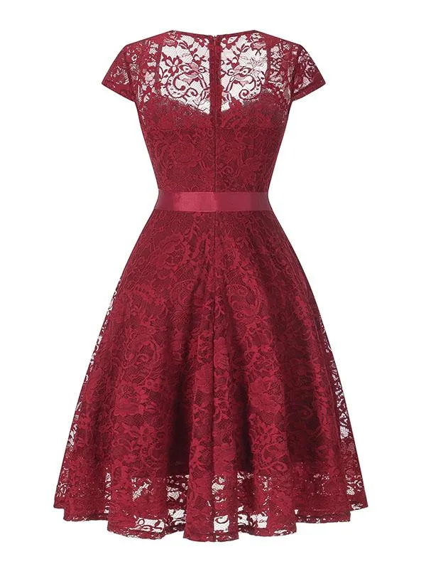 Lace Queen Anne Collar Cap Sleeve Vintage Dress