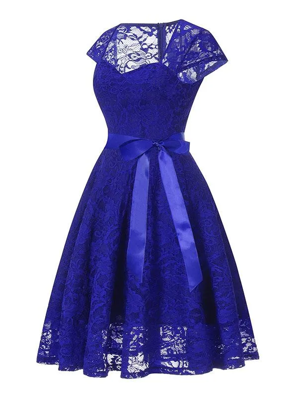 Lace Queen Anne Collar Cap Sleeve Vintage Dress