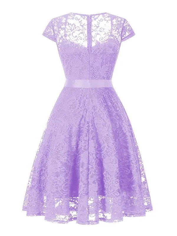 Lace Queen Anne Collar Cap Sleeve Vintage Dress