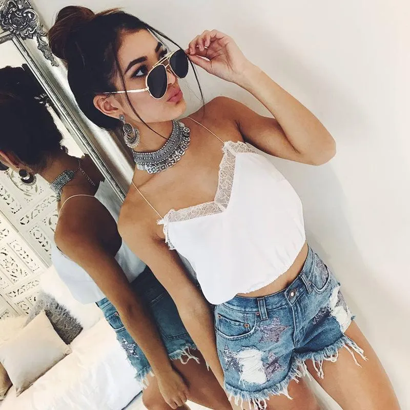 Lace V-Neck Crop Tank Top