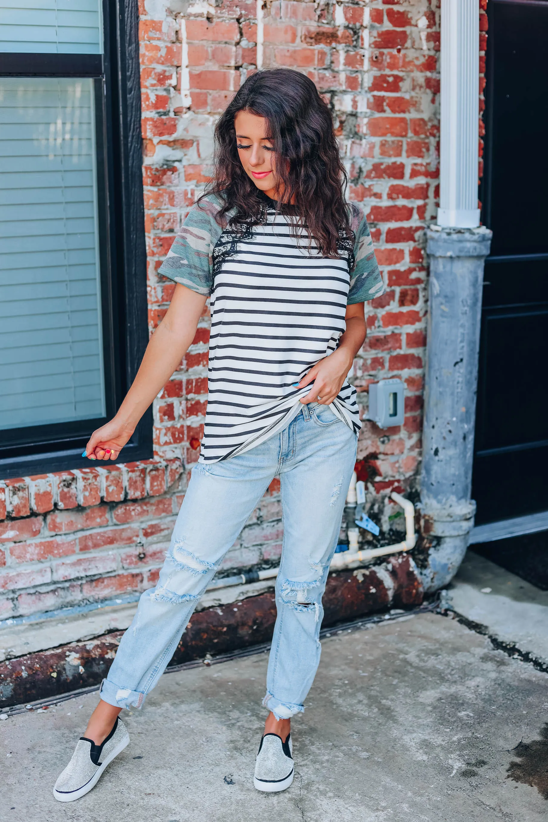 Lacey Camo And Striped Top