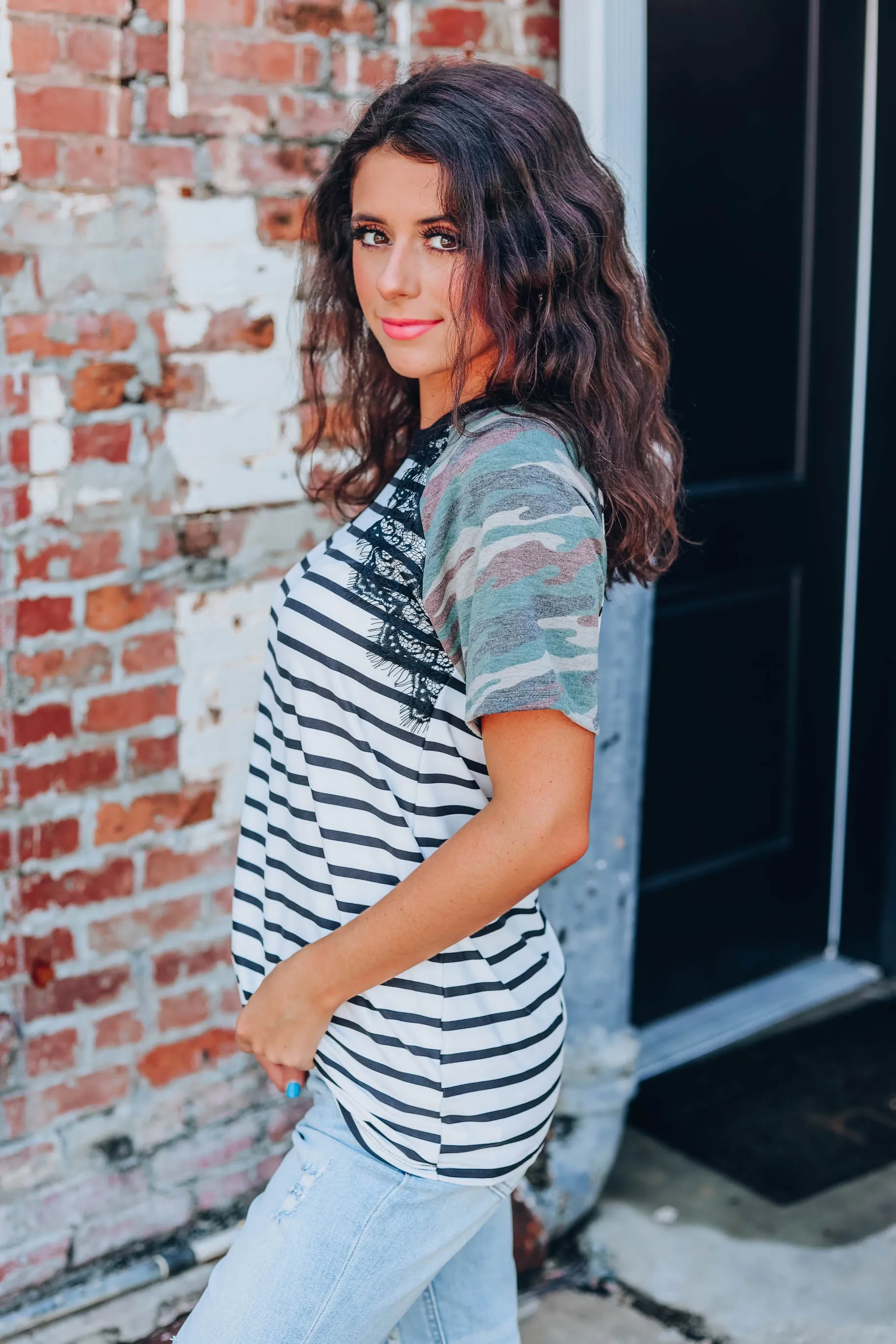 Lacey Camo And Striped Top