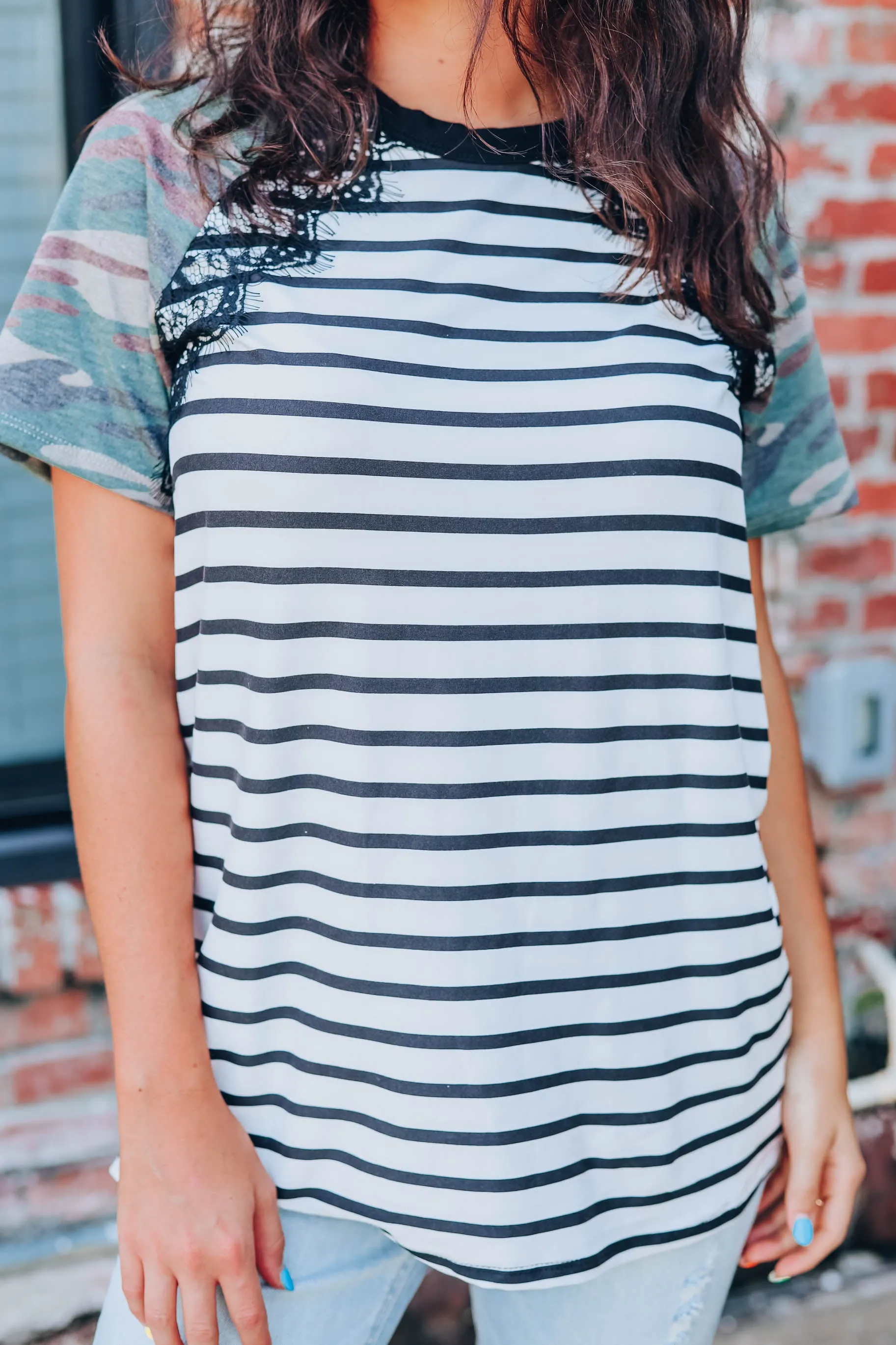 Lacey Camo And Striped Top