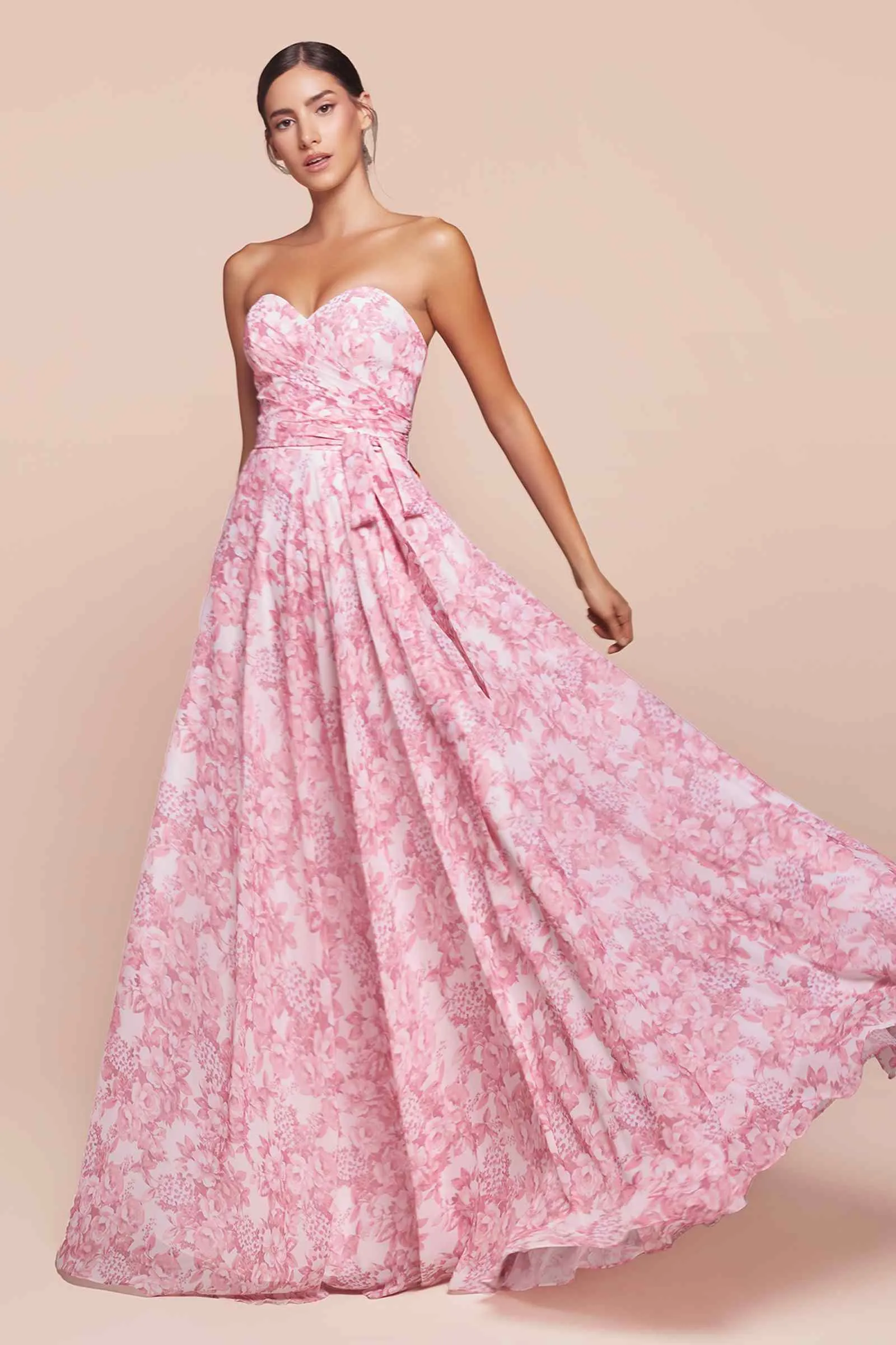 Ladivine 7443 Dress Strapless A-Line Floral Satin Dress