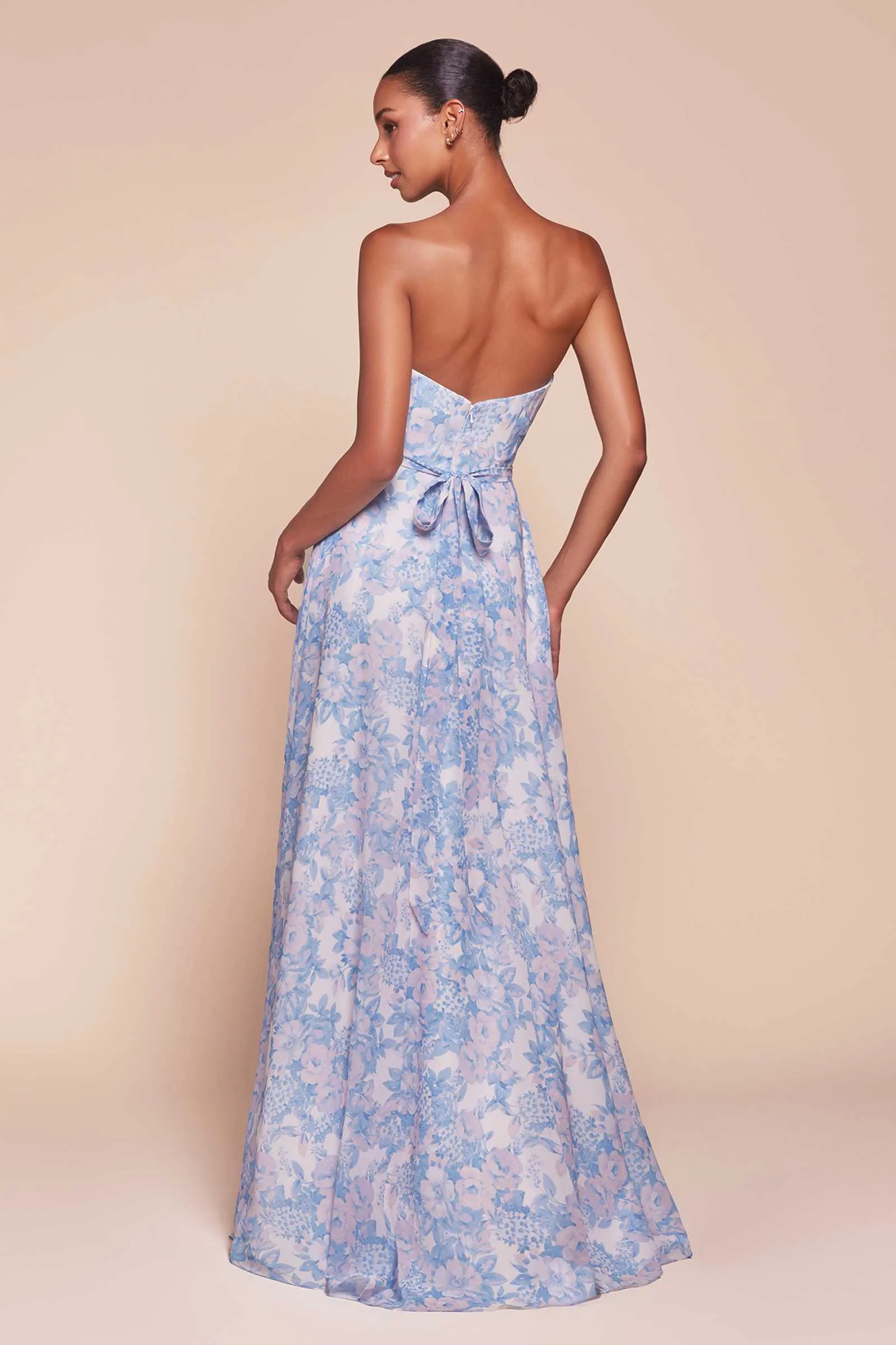 Ladivine 7443 Dress Strapless A-Line Floral Satin Dress