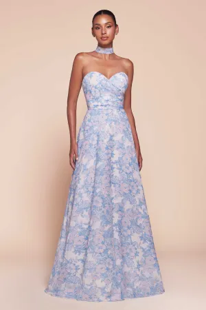 Ladivine 7443 Dress Strapless A-Line Floral Satin Dress