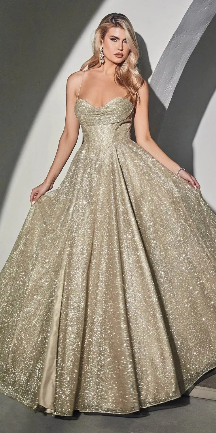 Ladivine CD252 Floor Length Lace Up Glitter A-Line Ball Gown