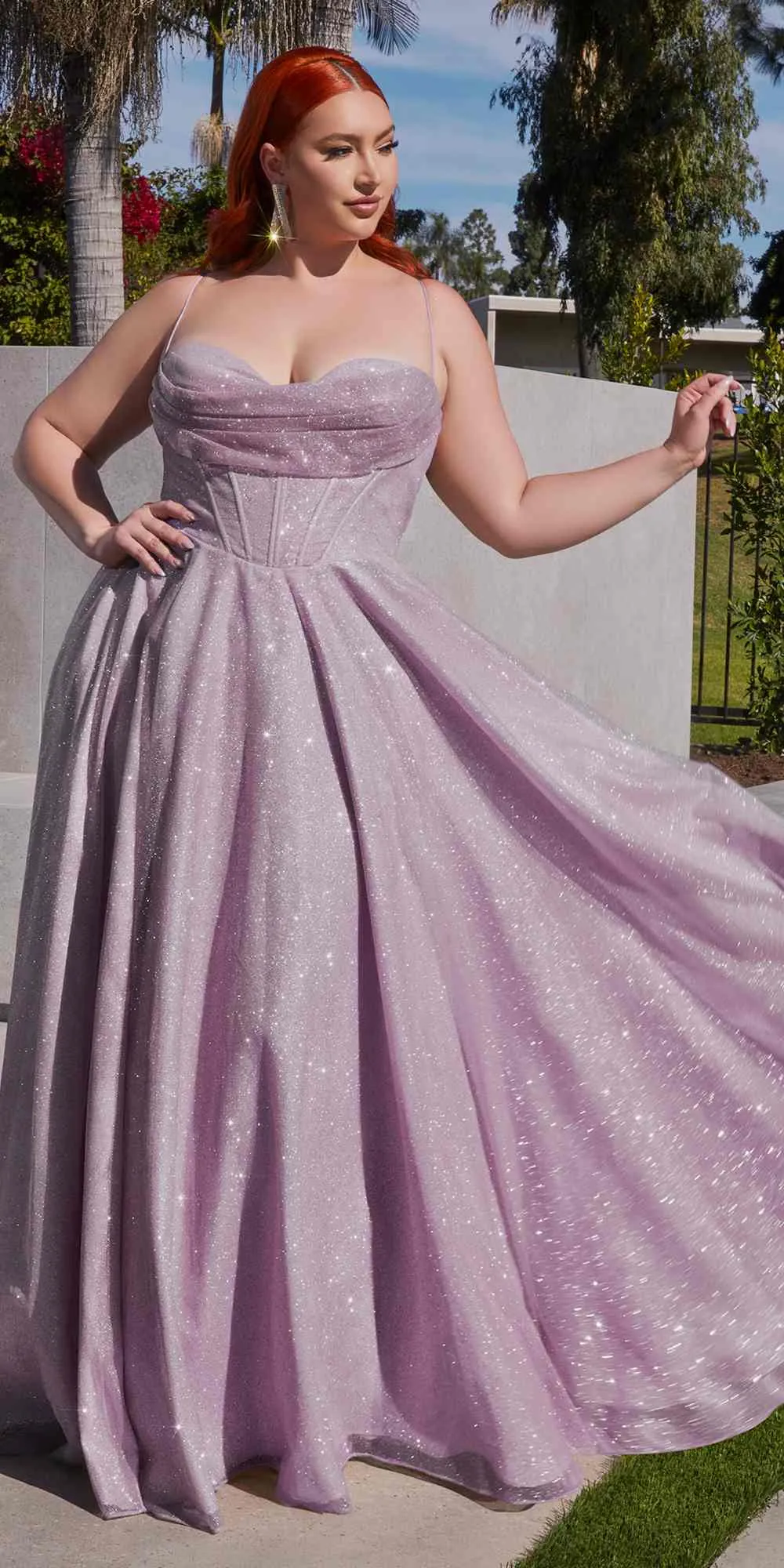 Ladivine CD252 Floor Length Lace Up Glitter A-Line Ball Gown