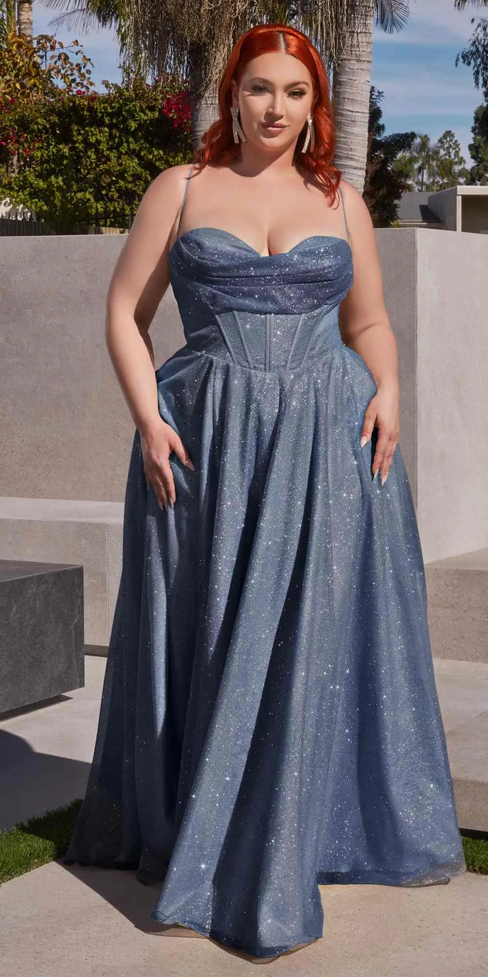 Ladivine CD252 Floor Length Lace Up Glitter A-Line Ball Gown