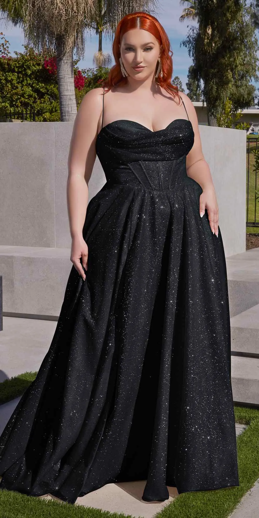 Ladivine CD252 Floor Length Lace Up Glitter A-Line Ball Gown