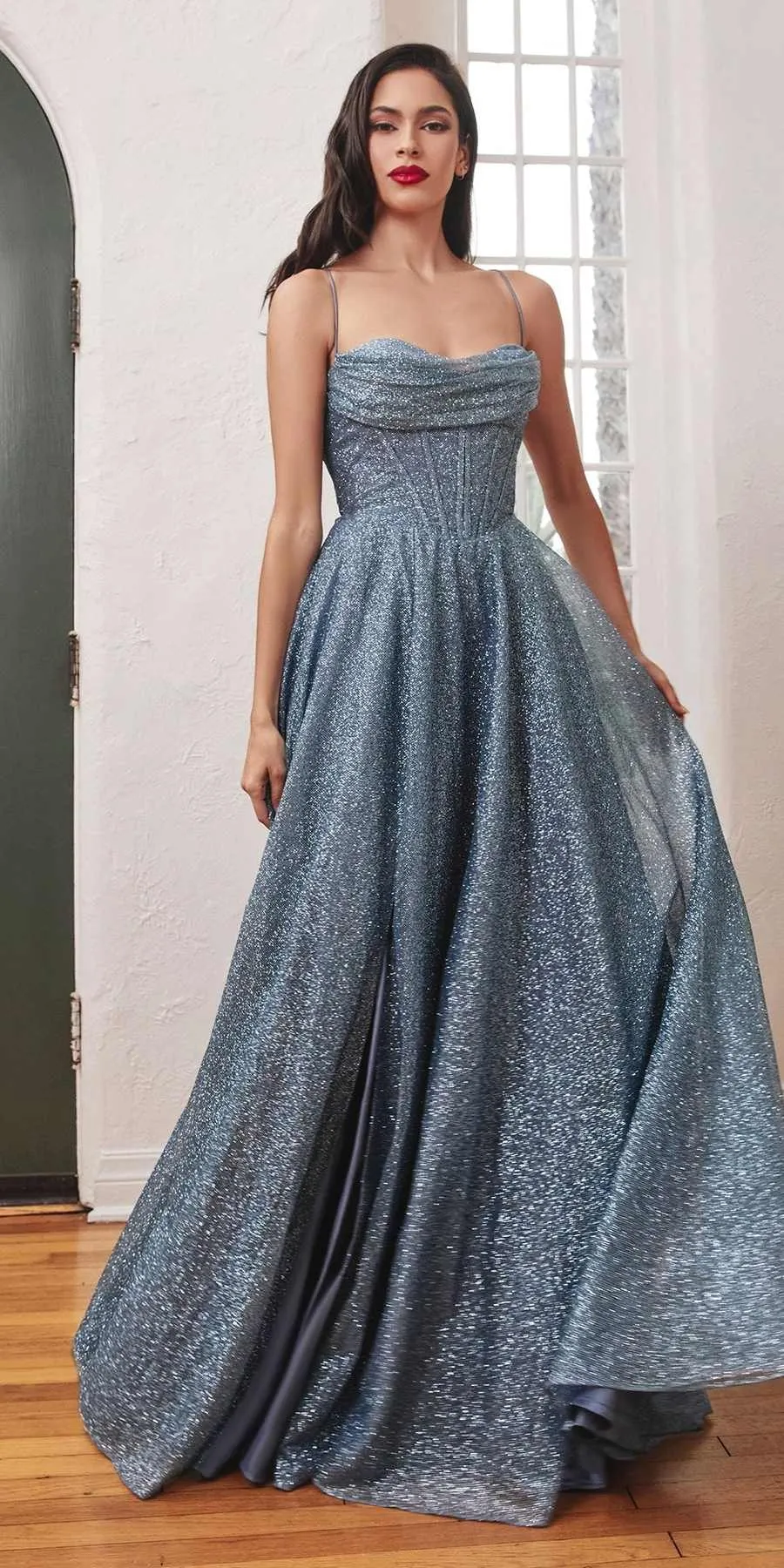 Ladivine CD252 Floor Length Lace Up Glitter A-Line Ball Gown