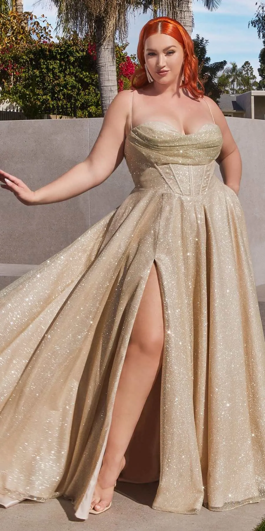 Ladivine CD252 Floor Length Lace Up Glitter A-Line Ball Gown