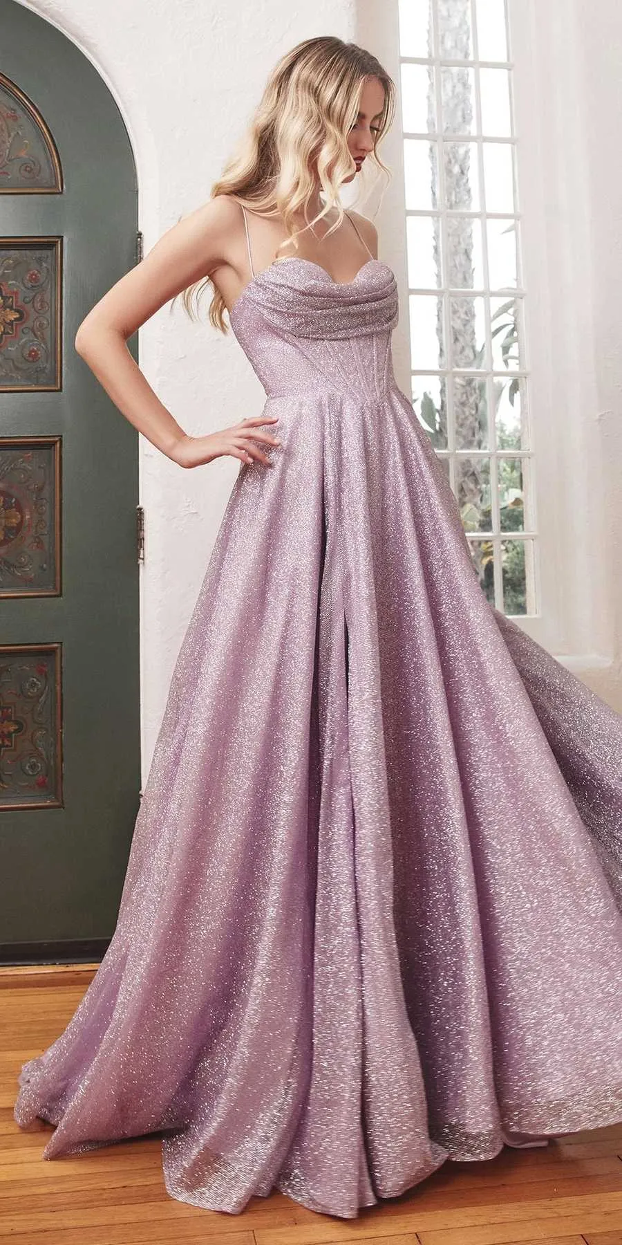 Ladivine CD252 Floor Length Lace Up Glitter A-Line Ball Gown