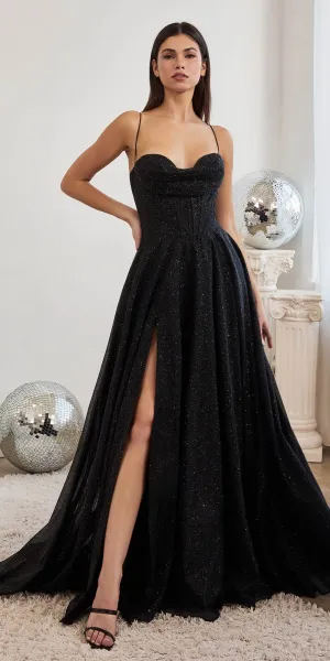 Ladivine CD252 Floor Length Lace Up Glitter A-Line Ball Gown