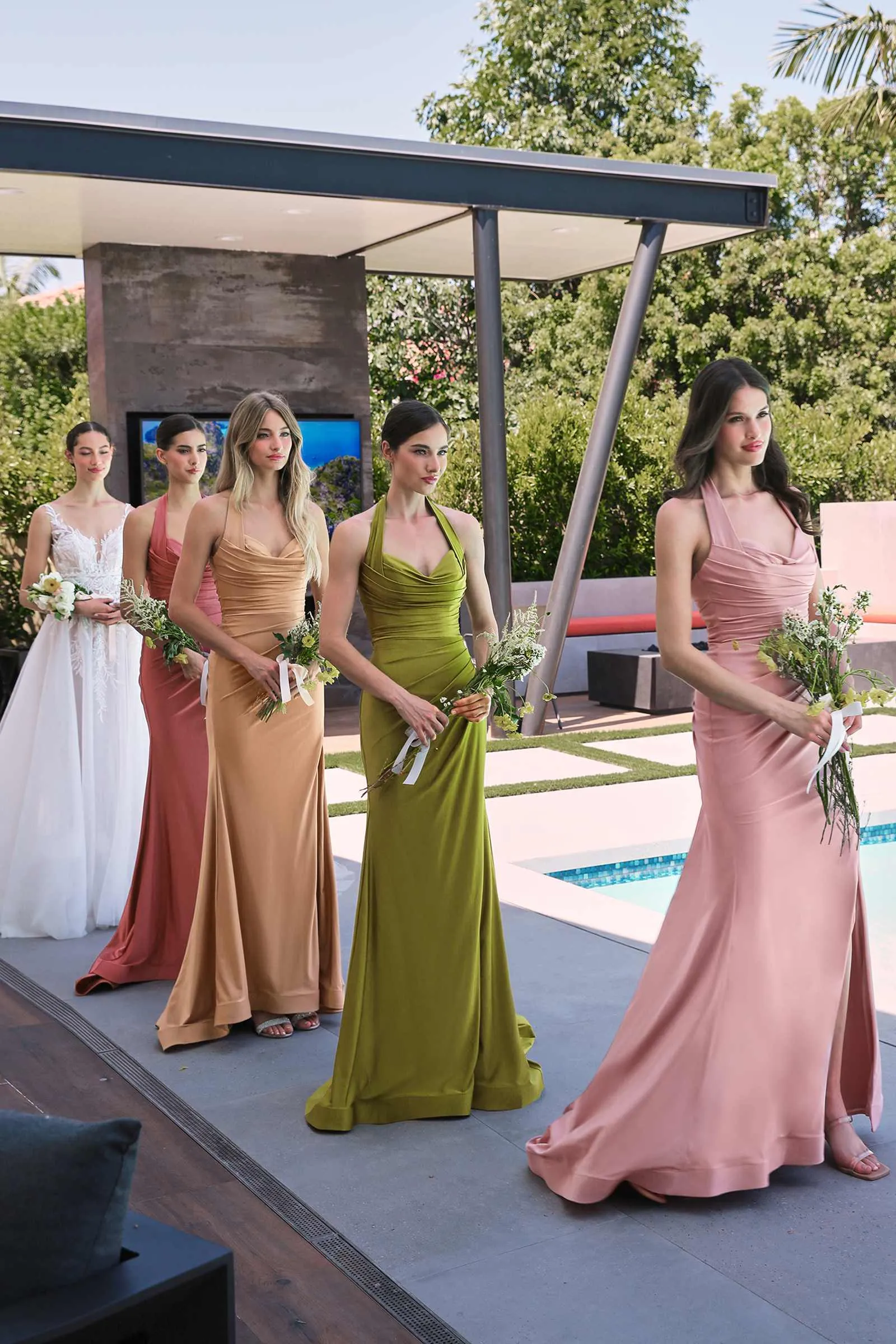 Ladivine CD796 Dress Floor Length Stretch Satin Halter Fitted Gown