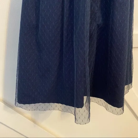 L’agence Fit And Flare Sheer Tulle Overlay Swiss Dot Mini Dress Navy Blue Sz XS