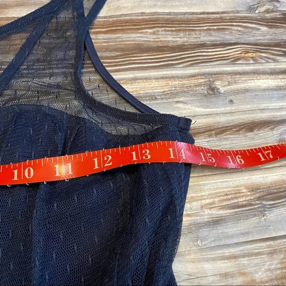 L’agence Fit And Flare Sheer Tulle Overlay Swiss Dot Mini Dress Navy Blue Sz XS
