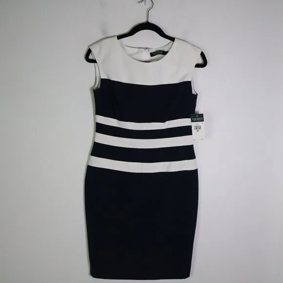 Lauren Ralph Lauren Striped Sheath Dress Womens 6P Navy Preppy Cocktail Office