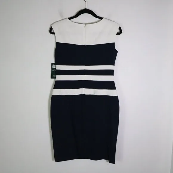 Lauren Ralph Lauren Striped Sheath Dress Womens 6P Navy Preppy Cocktail Office