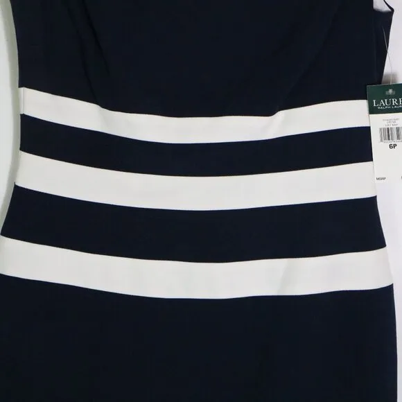Lauren Ralph Lauren Striped Sheath Dress Womens 6P Navy Preppy Cocktail Office