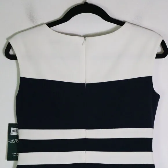 Lauren Ralph Lauren Striped Sheath Dress Womens 6P Navy Preppy Cocktail Office