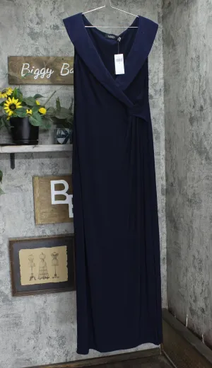 Lauren Ralph Lauren Womens Jersey Long Evening Dress Lighthouse Navy Blue 14