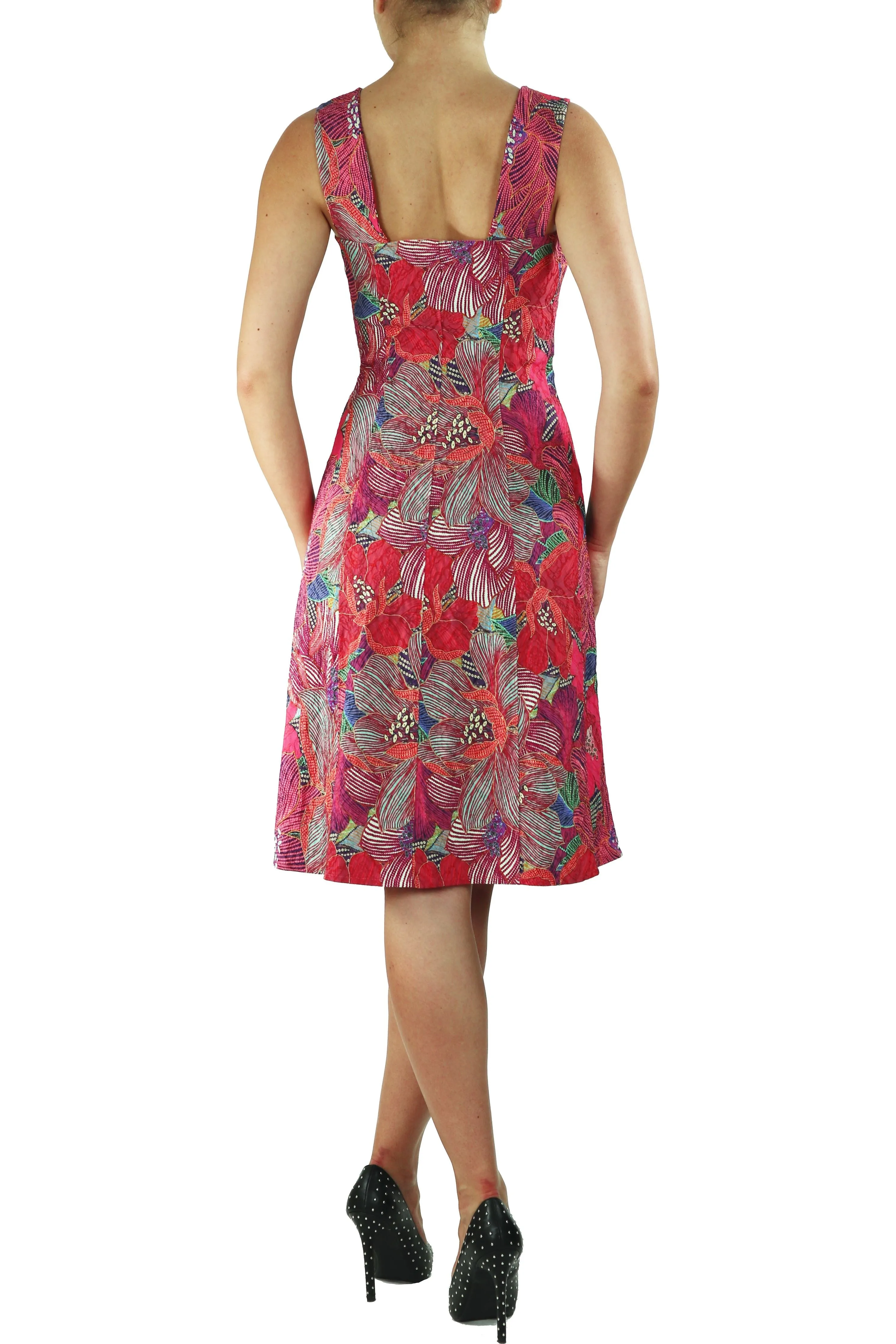 LAUREN Textured Floral Paneled A-line Dress