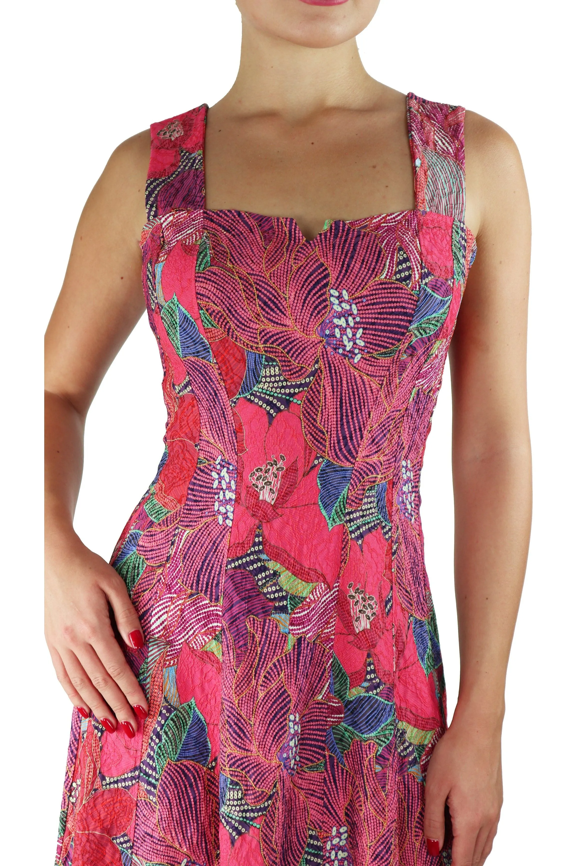 LAUREN Textured Floral Paneled A-line Dress