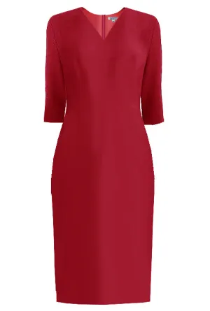 Lausanne Red Sheath Dress with Vneck and 3/4 Sleeves