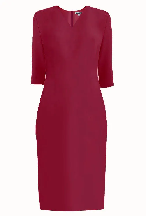 Lausanne Red Sheath Dress with Vneck and 3/4 Sleeves