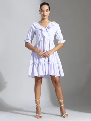 Lavender Party Wear Tiered Flared Dress