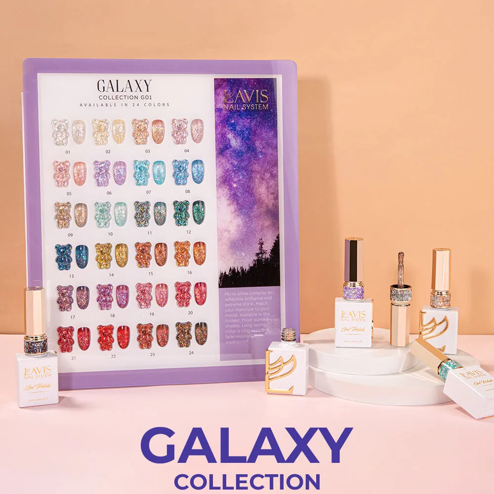 LAVIS Glitter G01 - Set 24 Colors - Gel Polish 0.5 oz - Galaxy Collection