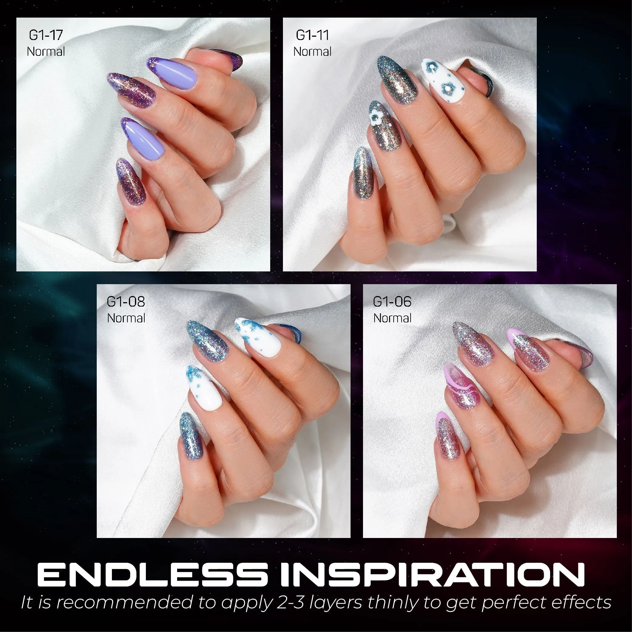 LAVIS Glitter G01 - Set 24 Colors - Gel Polish 0.5 oz - Galaxy Collection