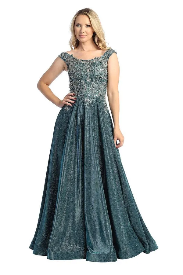 LF 7767 - Off the Shoulder A-Line Prom Gown with Embroidered Bodice