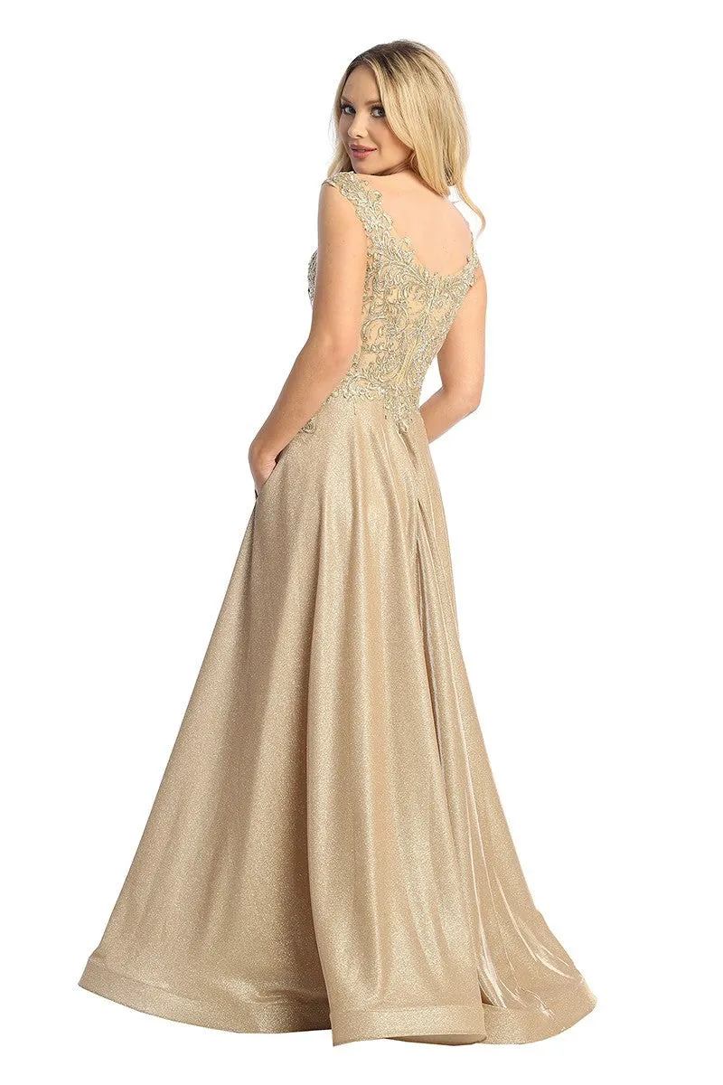 LF 7767 - Off the Shoulder A-Line Prom Gown with Embroidered Bodice