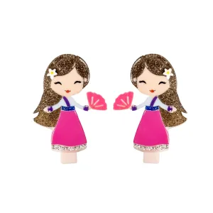 Lilies & Roses Cute Doll Clip Set - Doll with Fan