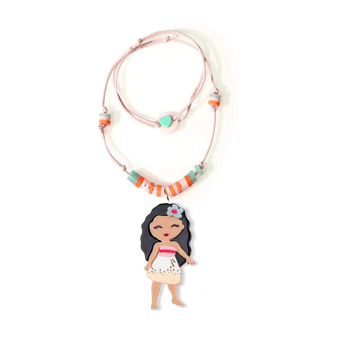 Lilies & Roses Cute Doll Necklace - Doll with Hawaiian Flower