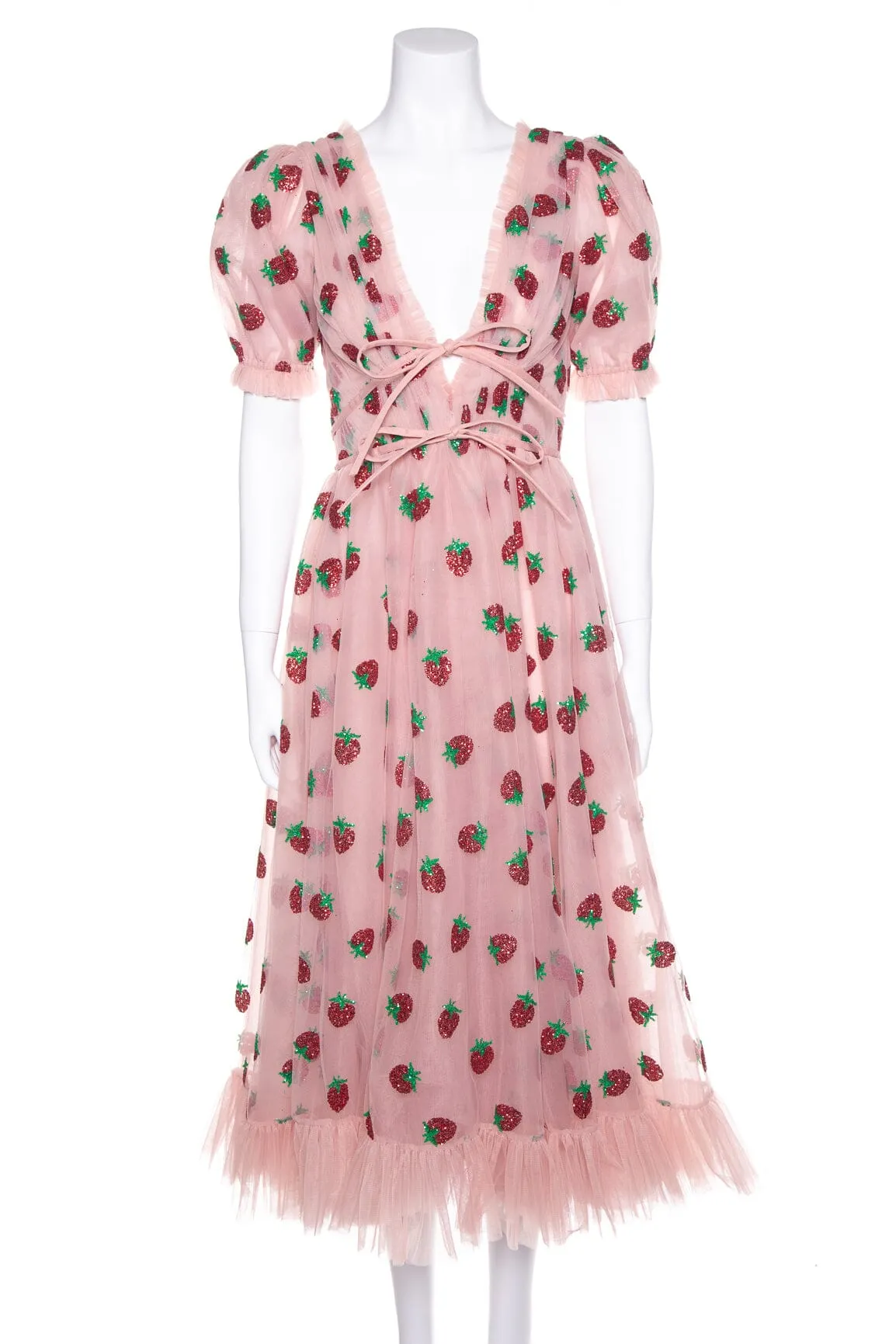 Lirika Matoshi Pink Tulle and Glitter Strawberry Dress SZ M